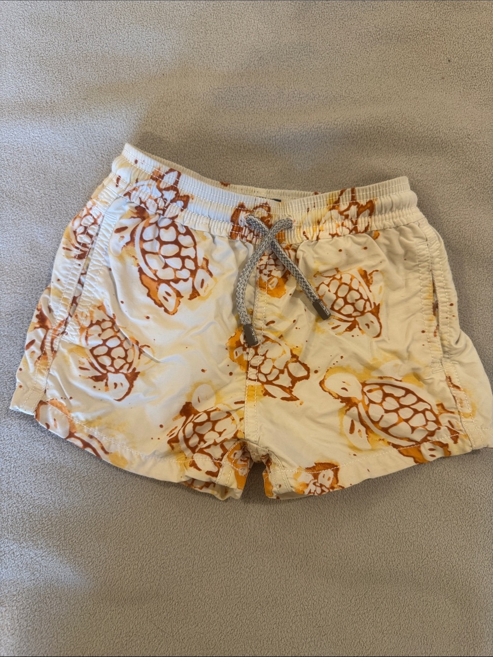 Vilebrequin Cream Swim Shorts with Rust & Yellow Turtle Print